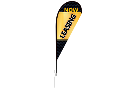 8ft NOW LEASING Stock Teardrop Flag with Ground Stake 02